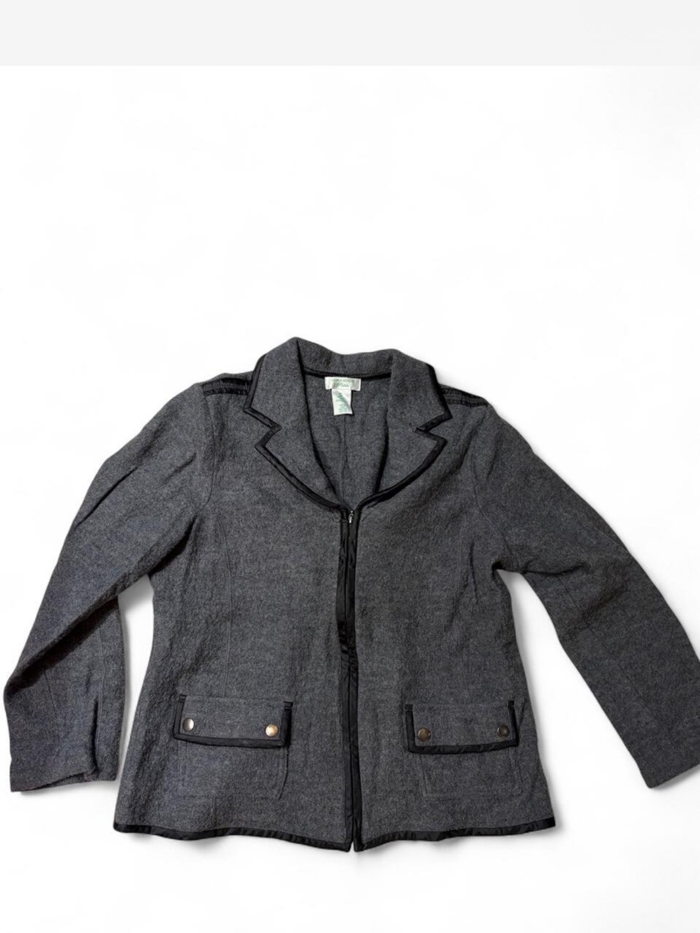 Laura Ashley Gray Wool Zip-Front Blazer Jacket
